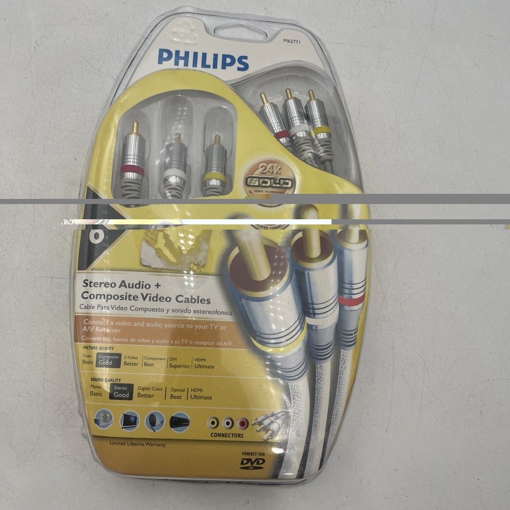 PHILIPS 6ft Stereo Audio Composite Video Cables 24k Gold 6' A/V RCA DVD TV NEW